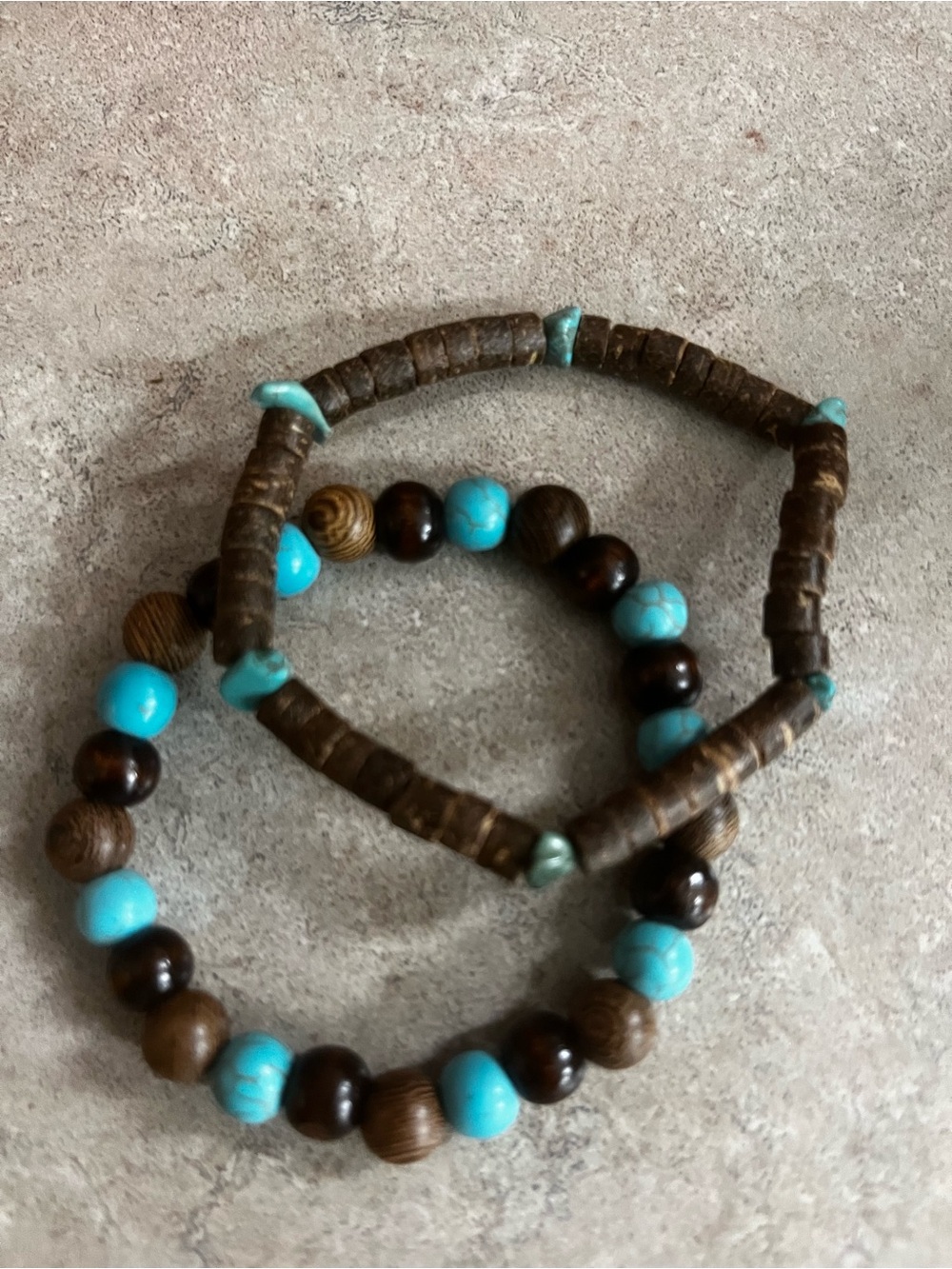 Turquoise and Brown Beaded Stretch Bracelet Set